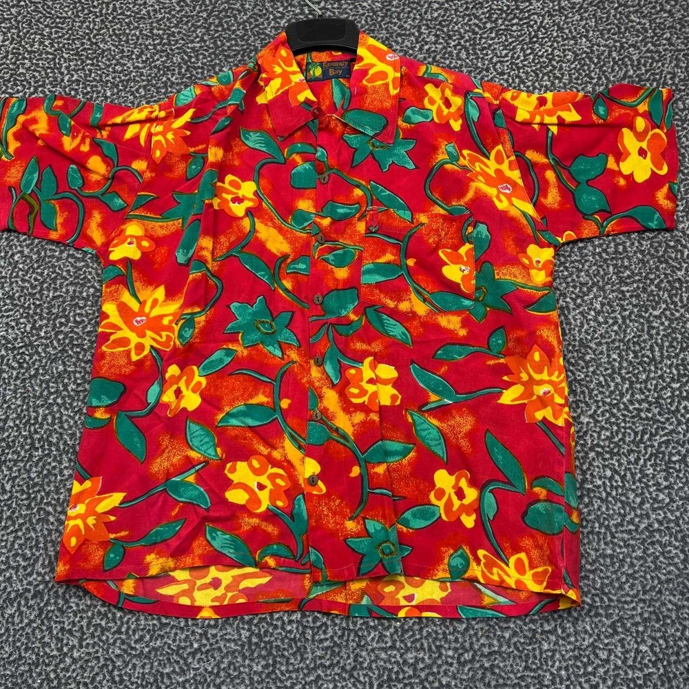 Roundy‎ Bay Shirt Men Large OrangeHawaiian Button Up Short Sleeve Collared L